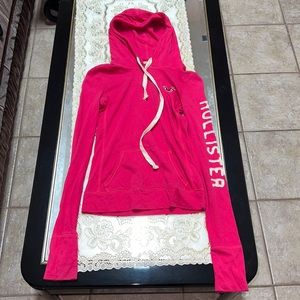 Hollister Hot Pink Hoodie Sweatshirt with Cream Drawstrings